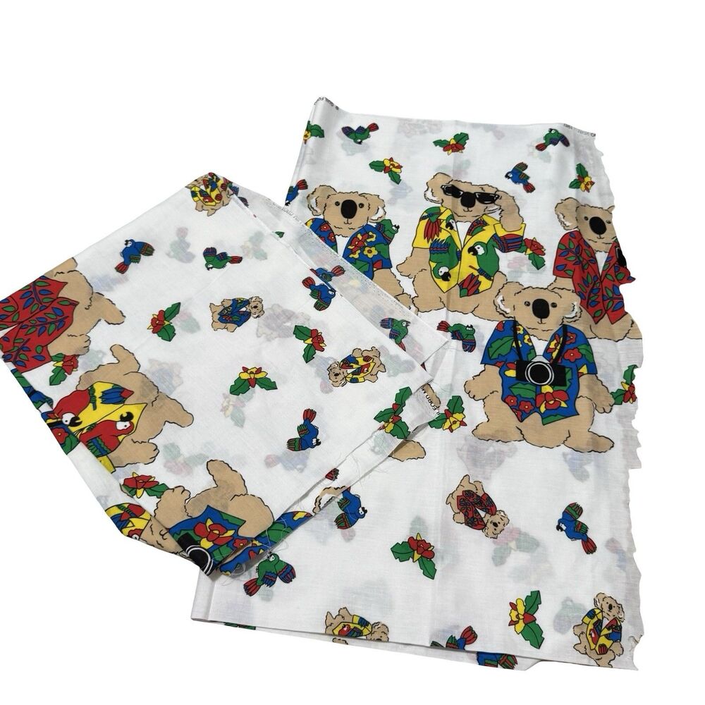 Guilford Mills Cotton Fabric Koala And Parrot 1987 Vacation Multicolor Hawaiian